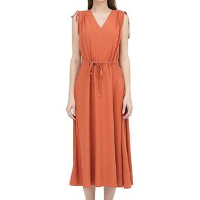 G-Ochre V-Neck Woven Flared Dress for Women 2025, Chic Fall Style Perfect for Casual Gatherings, Dresses for Womens