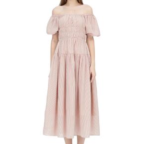 G-Stripe Orange Raw Maxi Dress for Women, Womens 2025 Long Flowy Casual Fall Dress