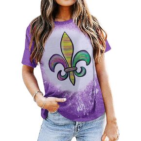 Mardi Gras Shirts for Women New Orleans Graphic Shirt Carnival Party Short Sleeve Tops