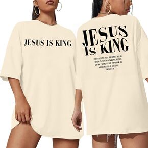 Womens Oversized Graphic Tees Jesus is King Tshirt Christian Religious Sayings Shirts Bible Verse T Shirt Faith Tops