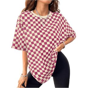 SOLY HUX Women's Plus Size Checkered Printed T-Shirts Short Sleeve Crewneck Loose Tee Tops