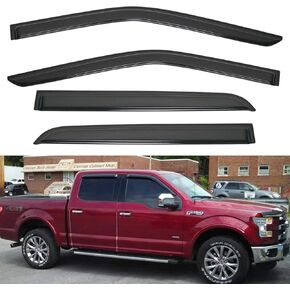 4pcs Front+Rear Smoke Tint Sun/Rain Guard Outside Mount Tape-On Vent Window Visors Compatible with 15-24 F150 17-24 F250/F350/F450/F550 Super Duty Crew (Supercrew) Cab with 4 Full Size Doors