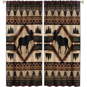 Rustic Moose Deer Curtains, Retro Rustic Cabin Cottage Mountain Tree Elk Country Style Lodge Blackout Windows Door Curtain for Bedroom Living Room 42x45in
