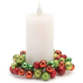 Melrose Ornament Candle Ring, Christmas, 4.5" D, Foam and Wire, Fits a 2" Candle