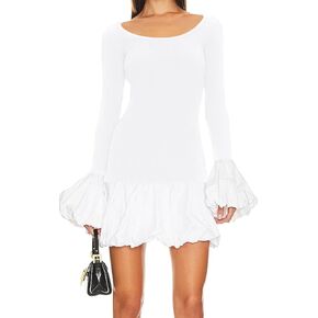 Women's 2024 Fall Dress Sexy Crew Neck Puffy Long Sleeve Bubble Party Club Bodycon Mini Dresses