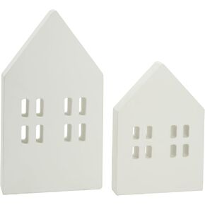 Generic House Shaped Wooden Sign Block Farmhouse Home Sign Cut Out Houses for Tiered Tray Decor 2 Pack (White)