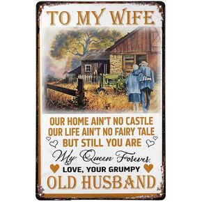 Fathers Day Signs To My Wife Our Home Ain'T No Castle But You Are My Queen Forever Metal Aluminum Tin Sign Beer Retro Vintage Decor Metal Tin Wall Stickers 8x12 inch