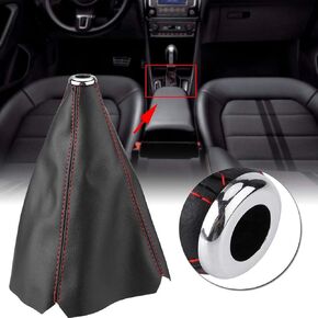 Terisass Car Gear Gaiter Shift Shifter Boot Gear Shift Knob Cover Universal Gaiter Boot Cover PU Leather Red Stitch