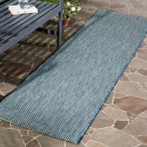 SAFAVIEH Courtyard Collection 2'3' x 22' Navy/Grey CY8022 Indoor/ Outdoor Patio Backyard Mudroom Runner Rug