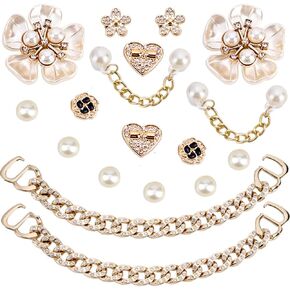 Shoe Charms for Girls Decorations Chic Bling Charm for Women Jewels Pretty Pearl Cute Chains Accessories Flower Clog Sweet Pink Shoes Decoration
