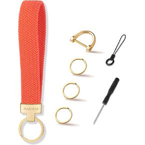 XGALBLA Women's Stretchy Wristlet Keychain,Cute Key Chain,Woven Wrist Lanyard for Car Keys Holder with 3 Keyrings and D-ring