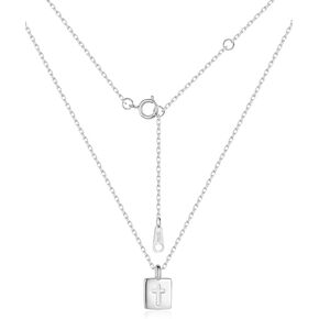Dainty 925 Sterling Silver Cross Necklace for Women, Trendy Square 14K Gold Plated Pendant Necklace for Teen Simple Cross Link Chain Necklaces for Men Womens Perfect Jewelry Gifts On Birthday