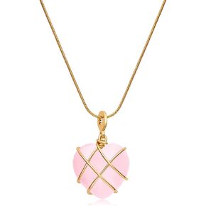 Rose Quartz Heart Opal Pendant For Women Girls Stainless Steel Friendship Necklaces