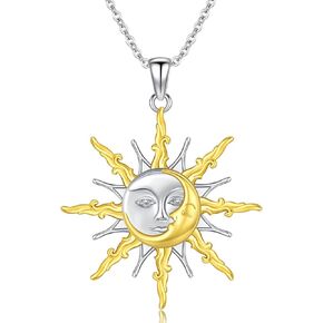 Sun and Moon Necklace 925 Sterling Silver Celestial Necklace Gold Sun and Moon Face Necklace Sun Pendant Necklace for Women