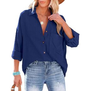 Wanzetaly Women's Button Down Shirts Cotton Oversized Dress Shirts Work Blouses Casual Tops with Pocket