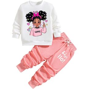 Girls Clothes-Cartoon Pattern Round Neck Sweatshirt and Sweatpants Set-Little Girl Outfit Size(3~7 years)