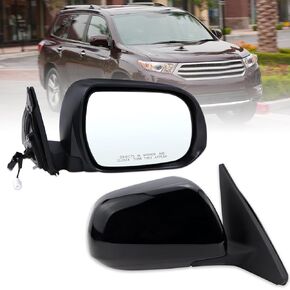 Left Driver Side Mirror Compatible With 2008 2009 2010 2011 2012 2013 Toyota Highlander With Power Glass Manual Folding Black Replace#8794048291(3Pins)