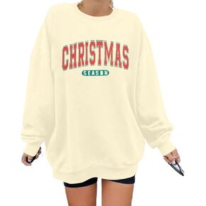 MYHALF Womens White Christmas Sweatshirt Crewneck Christmas Tree Graphic Shirts Oversized Xmas Pullover Sweater
