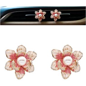Pink Flower Air Vent Clips Car Air Freshener Begonia Flowers Car Vent Clips 2pcs Gorgeous Pink Enamel Flowers Bling Luxury Car Decorations Car Accessories for Women