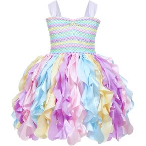Girls Tutu Dress Sequin Tulle Dress Ruffle Curly Willow Dresses for Fancy Sparkly Birthday Party Outfit 2-10T