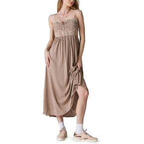 Lucky Brand Women's Lace Button Front Midi Dress