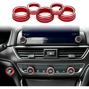 GeeGeeTop Aluminum Centre Console Sound Volume Knob Cover Compatible with 10th Honda Accord Sedan Sport EX EX-L LX 2018-2020 Car AC Air Conditioning Knob Ring Cover Trim 5PCS (Red)
