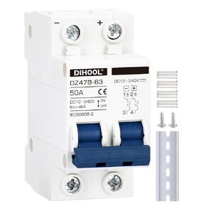 DIHOOL 125 Amp dc Circuit Breaker, 2-Pole 12V to 240 Volt DIN Rail Mount Solar Disconnect Switch for Battery