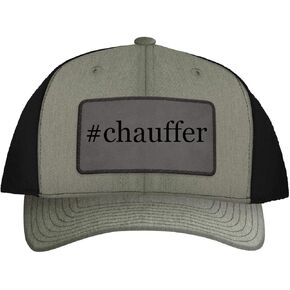 #Chauffer - Leather Hashtag Grey Patch Engraved Trucker Hat