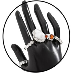 GYRMMUE Vintage Pearl Stacking Ring Set,Gold Plated White Baroque Pearl Finger Rings Irregular Adjustable Pearl Ring Dainty Statement Finger Ring Chunky Mid Ring for Women