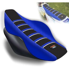 Universal Ribbed Dirt Bike Seat Cover for KX SX YZF CRF TTR - Gripper Striped Supermoto Dirtbike Seat Cover (Black-White-Red)