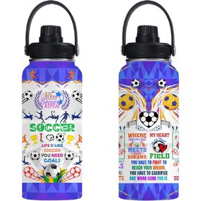 Soccer Water Bottle 32oz Soccer Stainless Steel Tumbler Soccer Insulated Bottles For Men Women Soccer Gifts For Soccer Lover Player Fan Coach