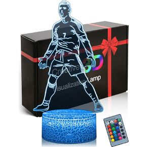 Footballer Siuuuu Celebration 3D Lamp Illusion, 16 Colors Touch and Remote Control Dimmable Night Light, No.7 Portuguese Soccer Player Room Decorations Boys Girls Gifts