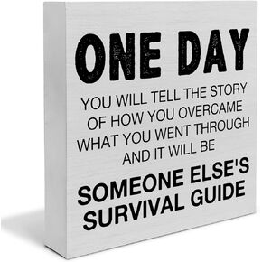 Inspirational Quote Wooden Box Sign Desk Decor, One Day You Will Tell the Story Wood Block Sign Home Office Tabletop Shelf Desk Decoration, 5 X 5 Inches