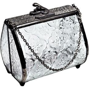 J Devlin - Vintage Glass Purse Trinket Box Decorative Jewelry Keepsake - Box 515
