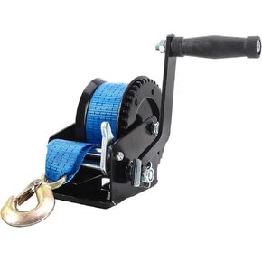 Boat Trailer Winch Hand Winch 1600lbs Heavy Duty Hook with 26ft Polyester Strap Hand Crank Winch, Two Way Ratchet Manual Winch for Trailer Marine Boat ATV