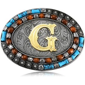 Western Initial Letter ABC to XYZ Belt Buckle, Native American Turquoise Capital Belt Buckle Jeans Accessory