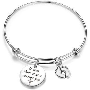 BNQL It was Then That I Carried You Bracelet with Footprints Charm (Silver)