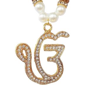 Spiritual Imagine Mart Studded EK ONKAR Pendant in Crystal Beads,White Pearls for Car Hanging