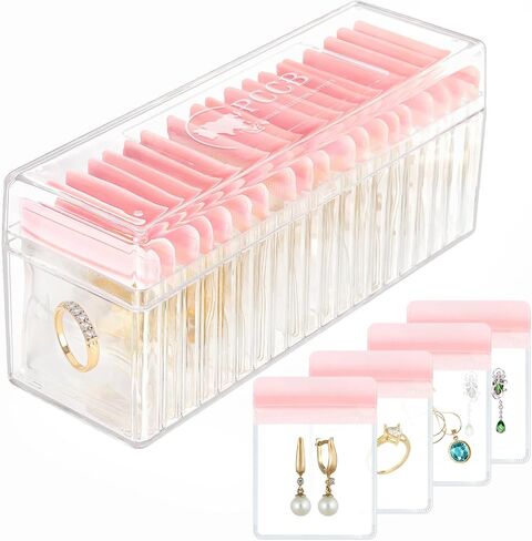 Acrylic Jewelry Box Organizer, Clear Jewelry Organizer and Storage with 20 Portable Anti Tarnish Jewelry bags, Travel Jewelry Case for Rings/Earrings/Necklaces Gift for Women Girls (Clear) in Saudi Arabia