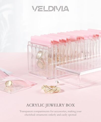 Acrylic Jewelry Box Organizer, Clear Jewelry Organizer and Storage with 20 Portable Anti Tarnish Jewelry bags, Travel Jewelry Case for Rings/Earrings/Necklaces Gift for Women Girls (Clear) in Saudi Arabia