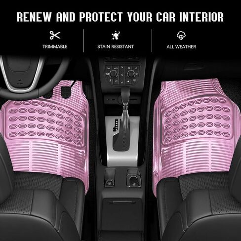 Aluminum Universal Car Floor Mats All Weather Car Mats Metallic Design Car Floor Liner for Sedan, SUVS, Truck and Vans Silver Car Floor Mats Full Set 4 Pcs for Women,Cute Girly in Saudi Arabia