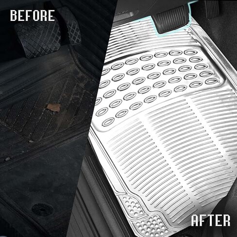 Aluminum Universal Car Floor Mats All Weather Car Mats Metallic Design Car Floor Liner for Sedan, SUVS, Truck and Vans Silver Car Floor Mats Full Set 4 Pcs for Women,Cute Girly in Saudi Arabia