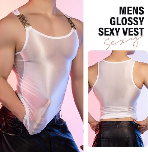 Glossy Mens Sleeveless Vest Sports Workout Tank Top Undershirt Sexy Sheer Shirt in Saudi Arabia