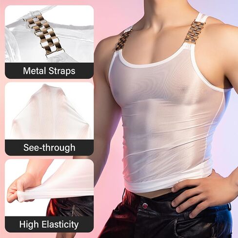 Glossy Mens Sleeveless Vest Sports Workout Tank Top Undershirt Sexy Sheer Shirt in Saudi Arabia