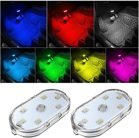 Ziciner 2 PCS Car Led Lights Interior, Super Bright Car Wireless Bulb, USB Rechargeable Auto Led Festoon Bulb, Universal Vehicle Accessories for Cars, Trucks, SUVs, Vans (Colorful, 2 PCS) in Kuwait