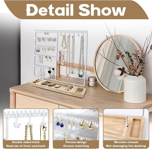Jewelry Holder Organizer Stand Tree for Earring Necklace Ring Bracelets Display and Storage,5-Tier Ear Stud Holder with Wooden Tray,Black+Wood (White) in Saudi Arabia