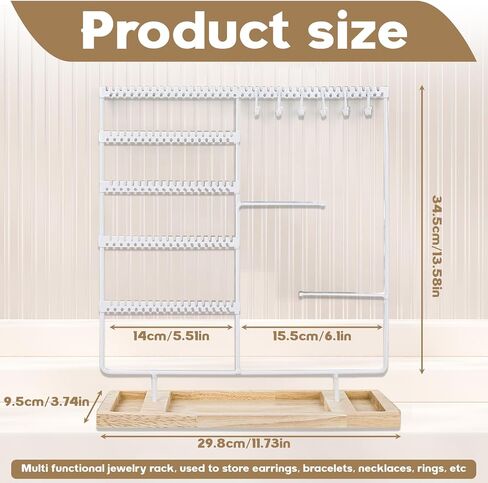 Jewelry Holder Organizer Stand Tree for Earring Necklace Ring Bracelets Display and Storage,5-Tier Ear Stud Holder with Wooden Tray,Black+Wood (White) in Saudi Arabia
