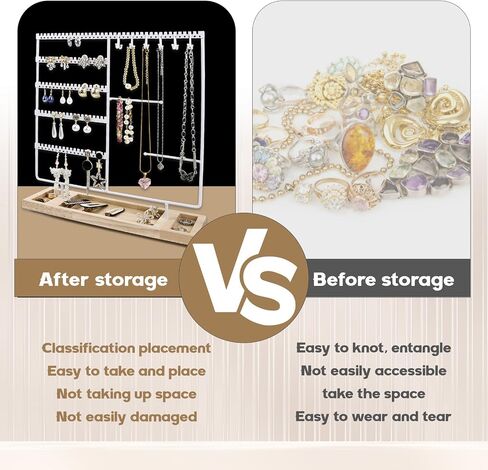 Jewelry Holder Organizer Stand Tree for Earring Necklace Ring Bracelets Display and Storage,5-Tier Ear Stud Holder with Wooden Tray,Black+Wood (White) in Saudi Arabia