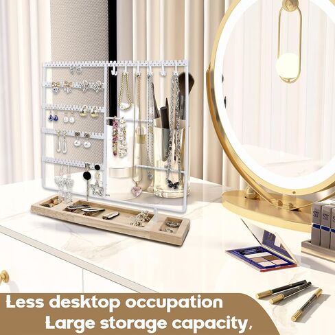 Jewelry Holder Organizer Stand Tree for Earring Necklace Ring Bracelets Display and Storage,5-Tier Ear Stud Holder with Wooden Tray,Black+Wood (White) in Saudi Arabia