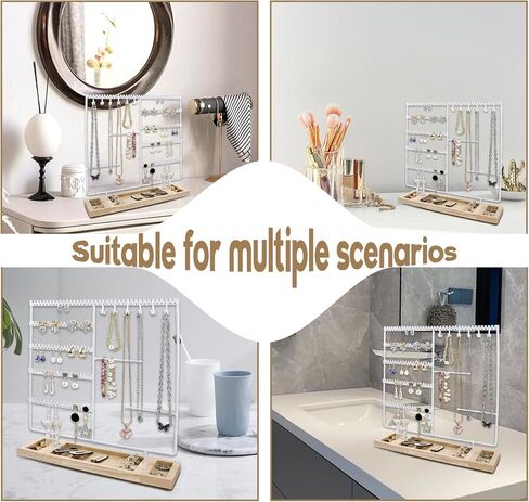 Jewelry Holder Organizer Stand Tree for Earring Necklace Ring Bracelets Display and Storage,5-Tier Ear Stud Holder with Wooden Tray,Black+Wood (White) in Saudi Arabia